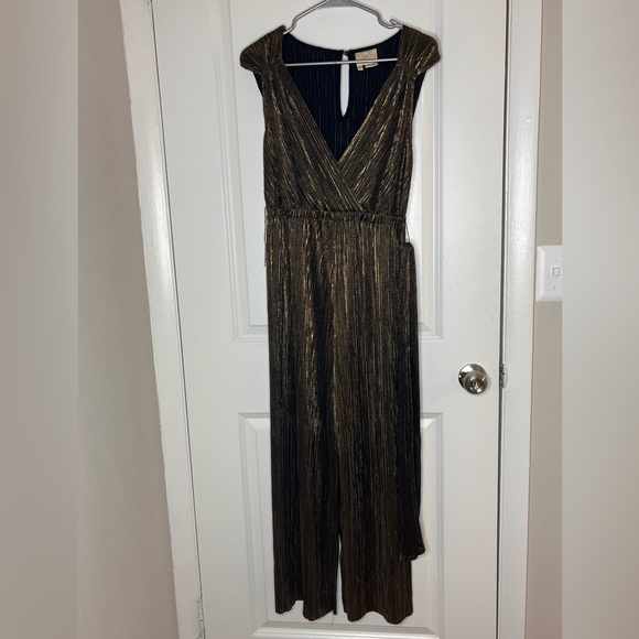 Vanessa Virginia by Anthropologie Pont Neuf Gold Metallic Jumpsuit - Picture 1 of 3